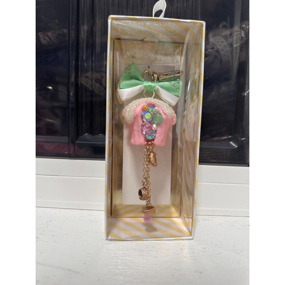 Claire's Story After Collection Cafe Cupcake Bag Charm Pink Green Bow Keychain